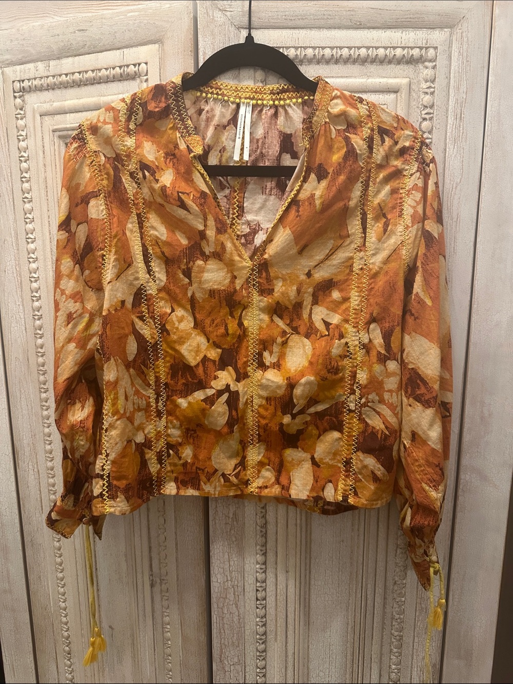 Anthropologie Floral Peasant Blouse in Yellow & Brown